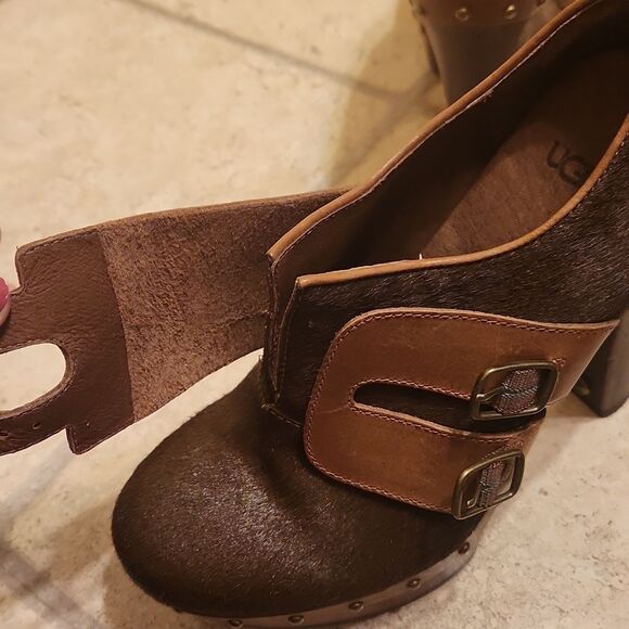 Ugg "Illana" Brown Pony Hair Platform High Heel Studded Sherpa Boots Size 7 - Picture 10 of 13